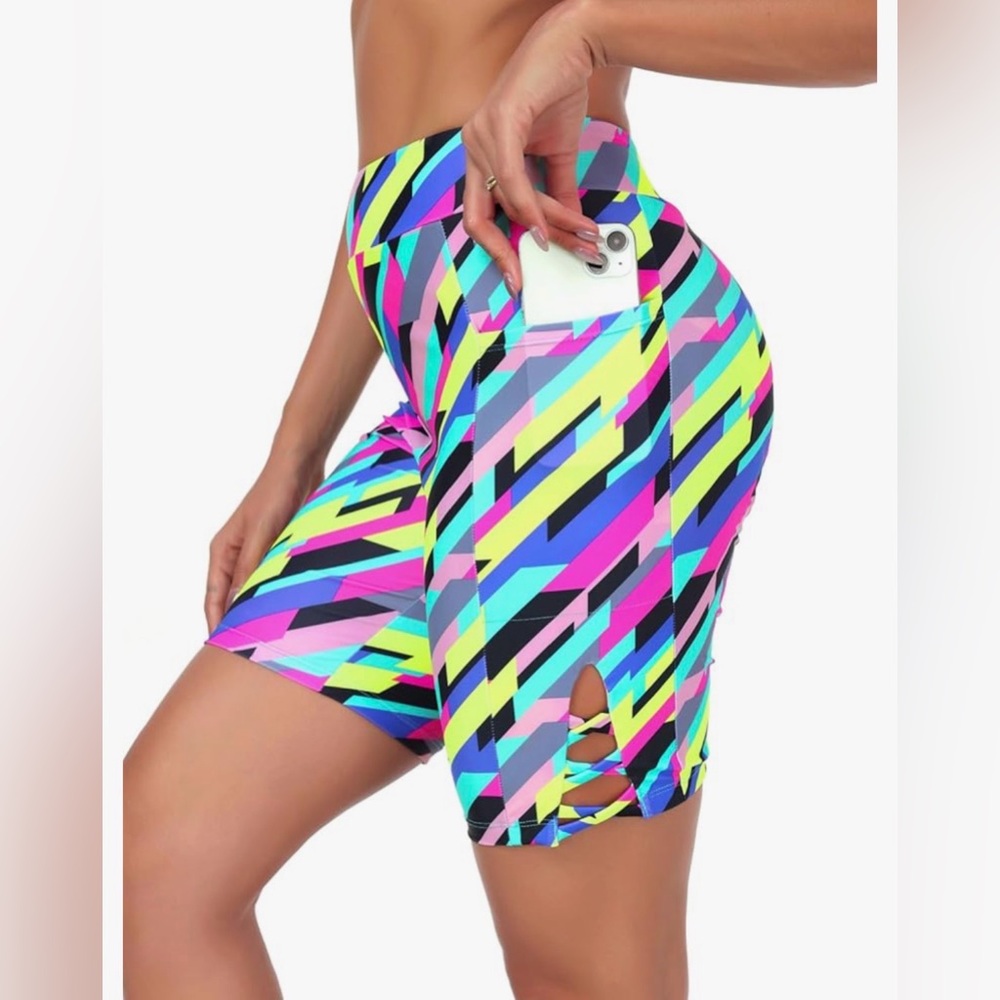 RELLECIGA NWT Women's 8" High Waisted Swim Shorts and Bikini Top UV Protection L